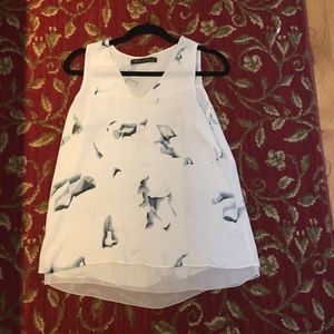 White/blue designed mesh tank top